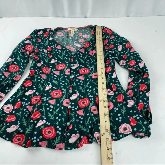 Matilda Jane Womens X-Small Long Sleeve Blouse Green Pink Floral - Picture 2 of 6